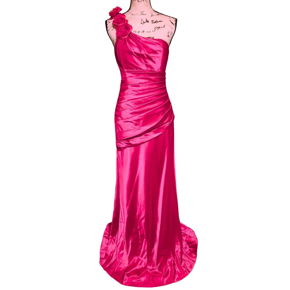 Cinderella One-Shoulder Fuchsia Dress - Picture 2 of 10